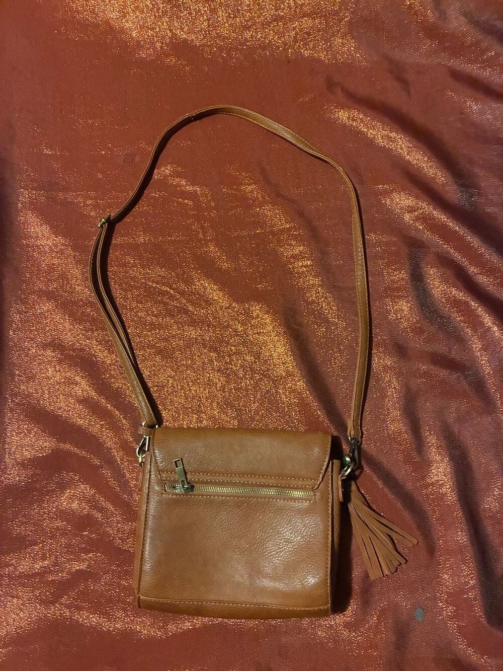 Mystique Bag Womens Small Crossbody Tassel Adjustable Strap Brown Faux Leather